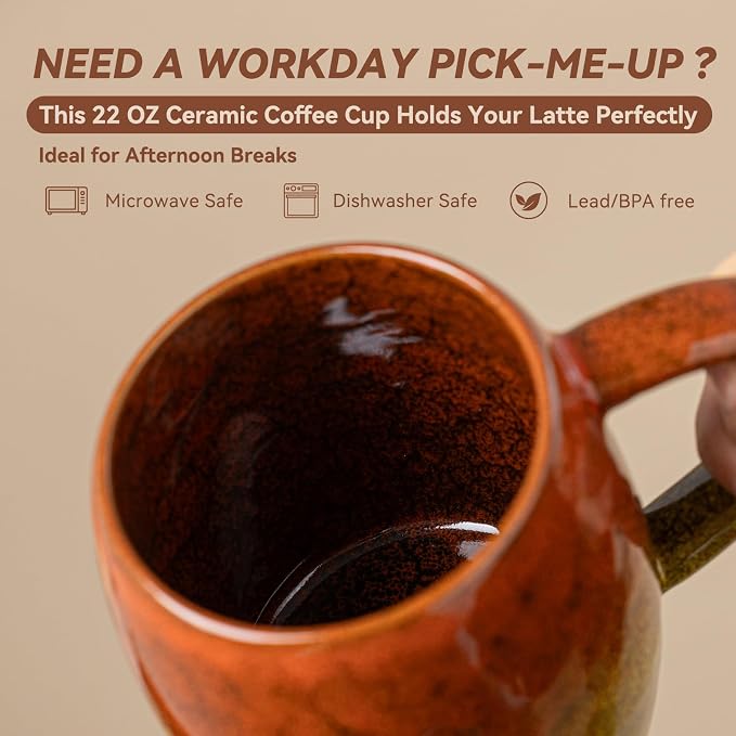 Handmade 22oz Ceramic Coffee Mug, Ergonomic Large Handle, Ideal Gift - Image 8
