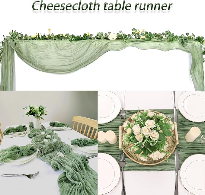 4 Pack Sage Green Cheesecloth Table Runner 20 x 120 inch Gauze Table Runners 10 - Image 4