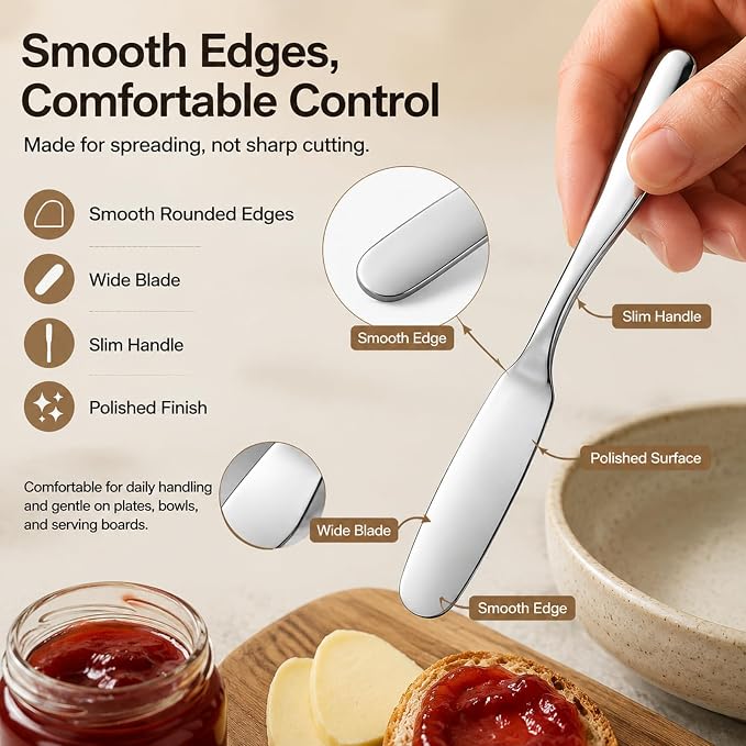 4 Pack Stainless Steel Butter Spreader Knives Jam Cream Spread Utensils | - Image 3