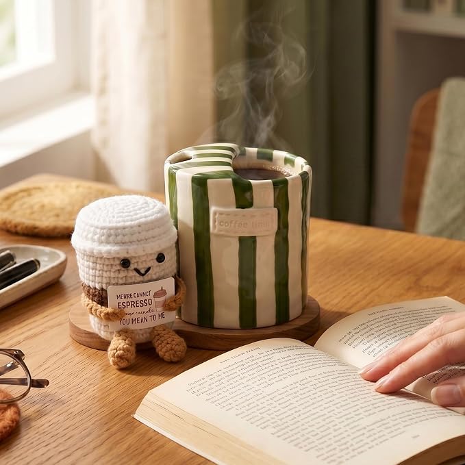 Coffee Lover Gift Set for Women Men, Ceramic Coffee Mug and Handmade Crochet - Image 8