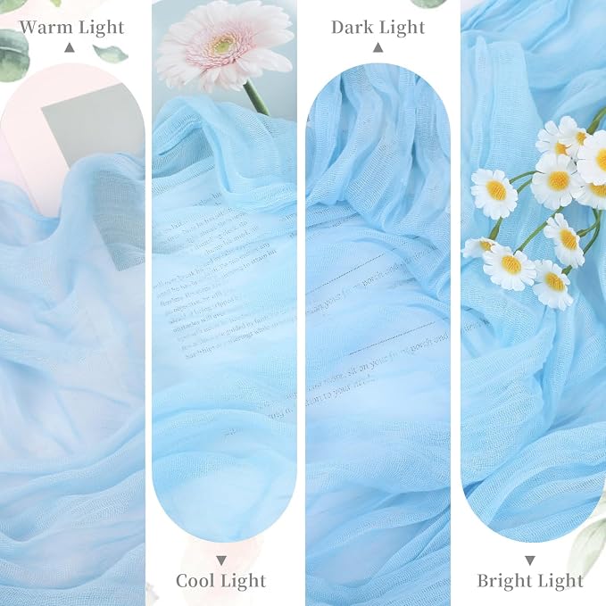 6 Pack Baby Blue Cheesecloth Table Runner 35x120 inch, Boho Sheer Light Blue - Image 5