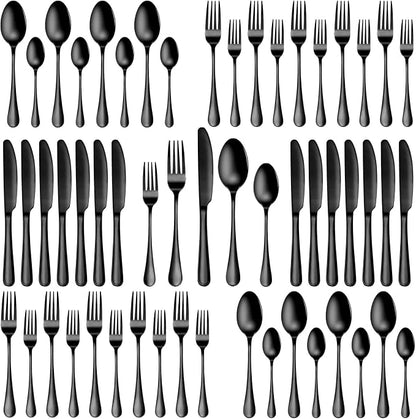40 Pcs Black Silverware Set, Stainless Steel Flatware Set by WISKEMA