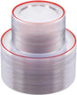 BESTSTAR 200PCS Red and Clear Plastic Plates, Disposable Plate Set with 100 Dinner Plate and 100 Dessert Plates for Party, Christmas, Valentine's Day