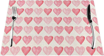 Valentine's Place mats Set of 4,12x18 Inches Valentine's Decor Pink Love Heart Placemats Rectangle Mother's Day Wedding Anniversary Decoration Table Mats for Party Home Kitchen Dining Table