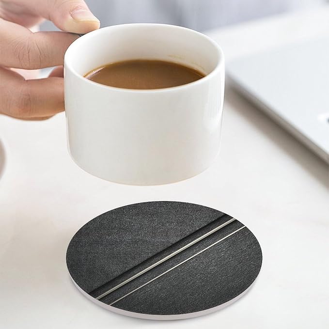 Thin White Lines Geometric Pattern Minimalist Coasters Set of 4 Absorbent - Image 8