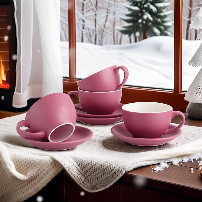 Yundu Matte Purple Cappuccino Cups Set of 4-10oz Ceramic Latte Mugs - Image 4