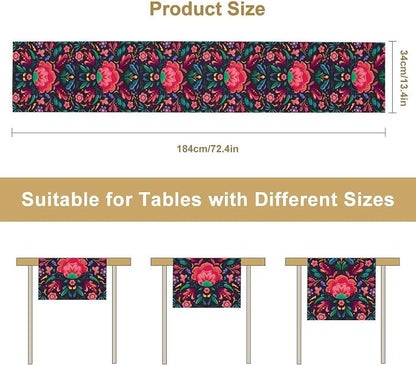 YCness Mexican Fiesta Table Runner Colorful Floral Plants Traditional Pattern - Image 3