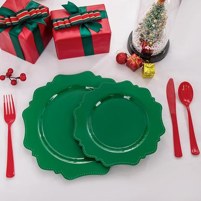 COLOSUS Disposable Party Plastic Plates 60Pcs, Green plastic Party Plates, Heavy Duty 30 Dinner plate 10.5” and 30 Salad/Dessert Plate 8.25” for St. Patrick's Day