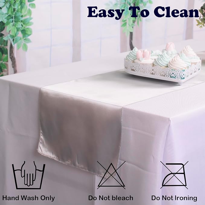 10 Pcs Silver Satin Table Runner 12 x 108 inches Long, Smooth Table Runner | - Image 2