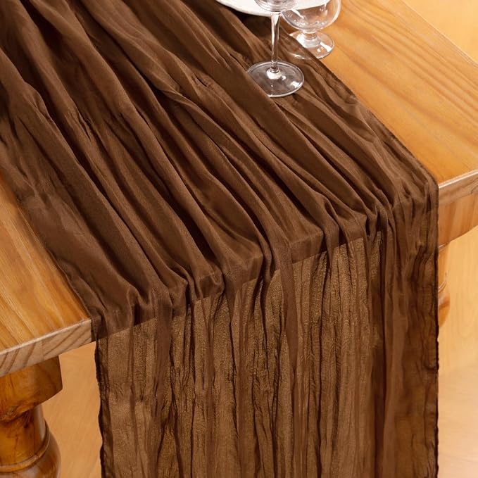 DeZerlor Brown Cheesecloth Table Runners 2 Pack Fall Runners | 120Inch Gauze - Image 2
