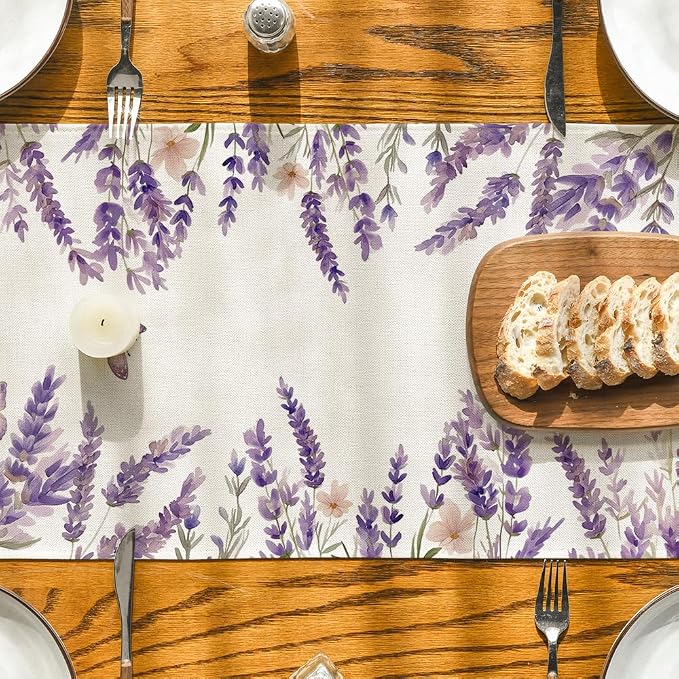 Artoid Mode Purple Lavender Floral Butterflies Spring Table Runner, Seasonal - Image 7