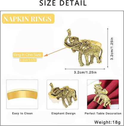 Elephant Napkin Rings Set of 12 Gold Tropical Animal Napkin Ring - Image 8