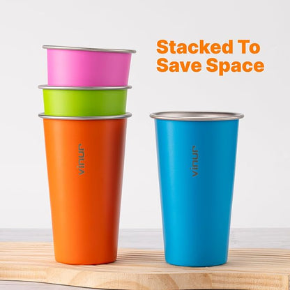 VINUR Stainless Steel Cups-20 oz Stackable Metal Drinking Glasses 4 Pcs | 20 oz - Image 2