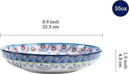Bico Blue Talavera Pasta Bowls, 35oz Salad Bowl Set of 4, Large Ceramic Serving - Image 2