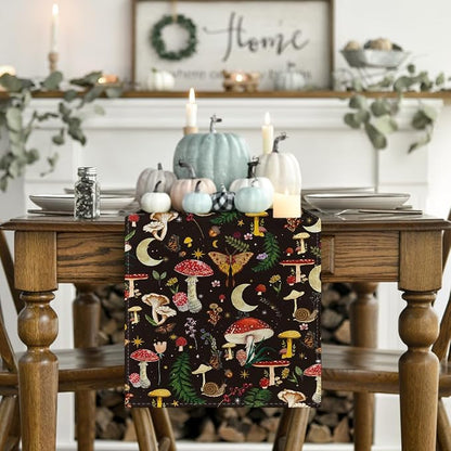Artoid Mode Black Modern Mushroom Fall Table Runner, Seasonal Botanic Farmhouse - Image 2