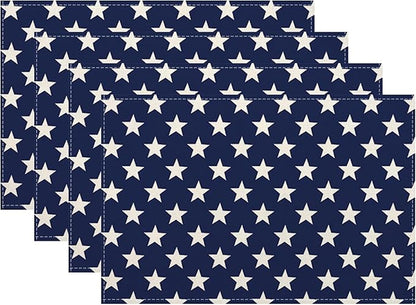 Independence Day Placemats 12x18 Inches Set of 4, 4th of July Blue Stars Placemats Summer Decorative Rectangle Star Table Mats for Party Home Kitchen Dining Table Decoration