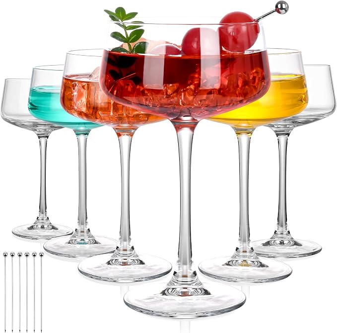 KMIGRUAN Martini Glasses Set of 6, 9oz Coupe Glasses, Hand Blown Crystal by KMIGRUAN