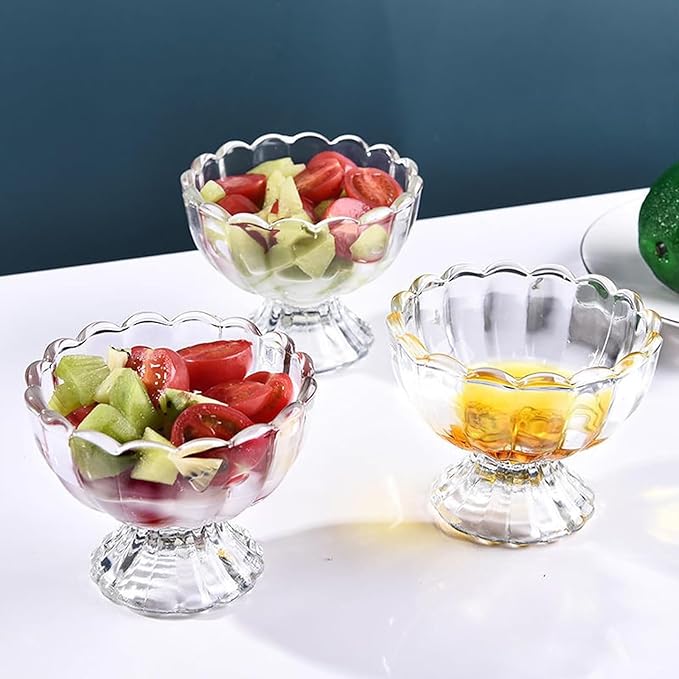 Iced Cream Dessert Bowl，Set of 18，6oz Vintage Glass ware with Heavy Base, Drinking Cup for Sundae, Fruit, Ice Cream, Snack, Condiment (18)