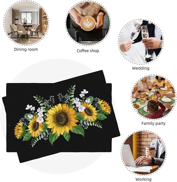 Fiokroo Sunflowers Wild Flowers Placemats Set of 4 Table Mats Table Tableware - Image 8