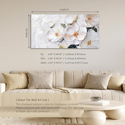 ADJUVANT Wall Art Impressionist Minimalist White Floral 48"L x 24"W, White Flowers With Subtle Tones Canvas Painting Delicate Petals Artwork Floral Wall Decor for Living Room Bedroom Bathroom Home Office