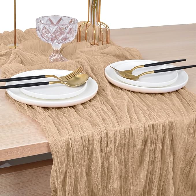 Champagne Cheesecloth Table Runner Cheese Cloth Wedding Birthday Home Decor | - Image 2