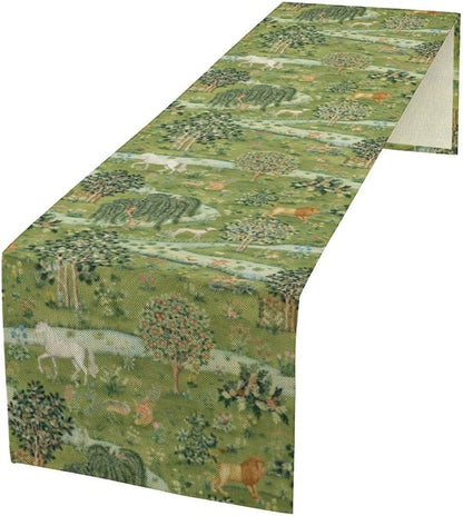 William Morris Floral Table Runner, Vintage Flowers Blue Botanical Printed by Yearn+Jear
