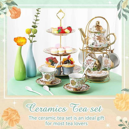 21 Pcs Porcelain Tea Set for Women Tea Party - Image 4