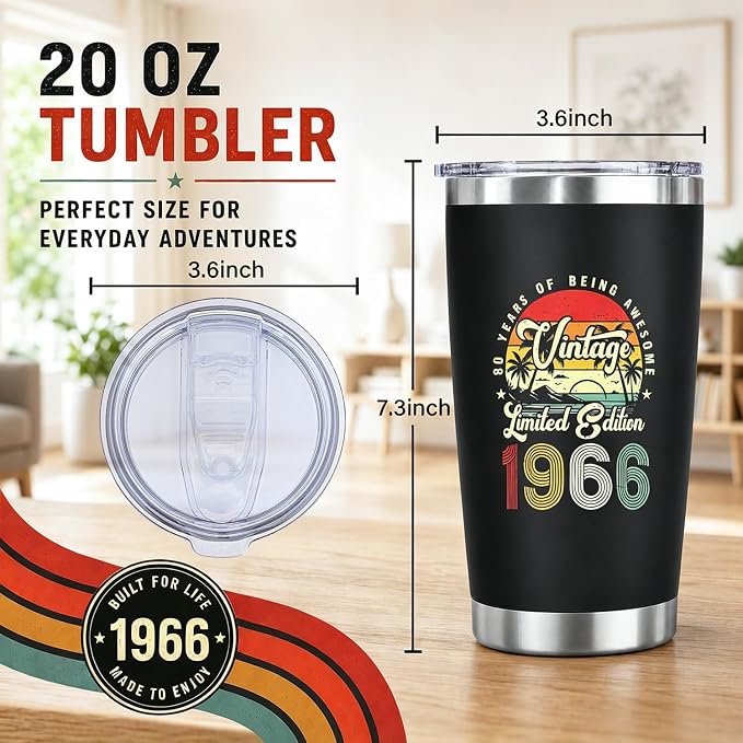 60th Birthday Gifts for Men – 20oz Insulated Tumbler | 1966 Birthday Gifts for - Image 3