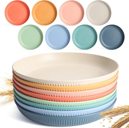 8 PACK 9 Inches Lightweight Wheat Straw Plates,Wheat Straw Fiber Lightweight Unbreakable Dinner Plates, Microwave and Dishwasher Safe, Plates Easy to Clean & Reusable