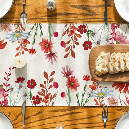 Artoid Mode Orange Daisy Flowers Floral Leaves Summer Table Runner, Spring - Image 4