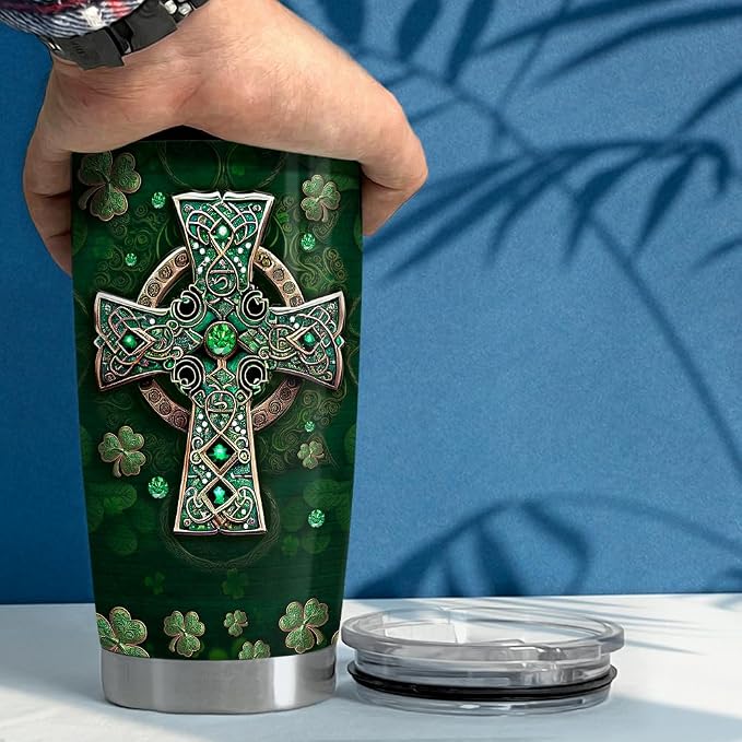 SANDJEST Irish Tumbler 20oz Irish Facts Celtic Cross Stainless Steel Tumbler - Image 5