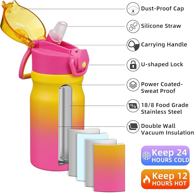 BJPKPK 14 oz Insulated Water Bottle, Stainless Steel Flask | Leak Proof Locking - Image 2