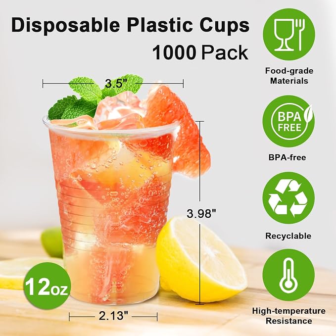 Lamosi 1000 Pack 12 oz Clear Plastic Cups, 12 Ounce Disposable Drinking Cups | - Image 2