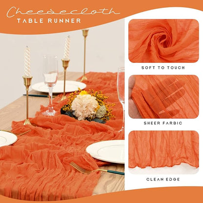 YMHPRIDE 12 Pack Cheesecloth Table Runner 35x120in Orange Table Runner | Boho - Image 4