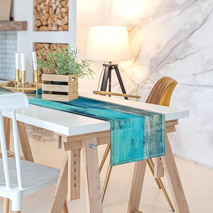 Teal Grey Table Runners Modern Art Farmhouse Linen Table Runners Dresser - Image 7