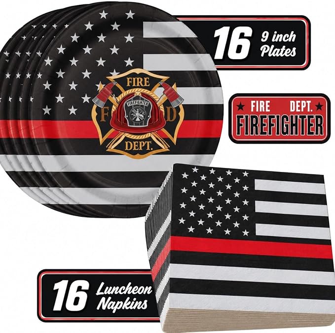 Firefighter Thin Red Line Party Set-16 Guests-Plates & Napkins-Havercamp | by Havercamp
