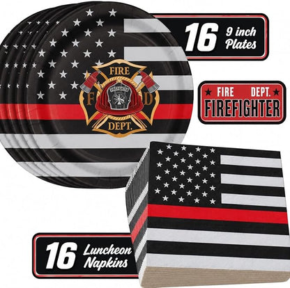 Firefighter Thin Red Line Party Set-16 Guests-Plates & Napkins-Havercamp | by Havercamp