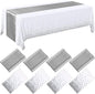 Breling 8 Pack White and Silver Disposable Plastic Tablecloths and Satin Table Runner Set, 54 x 108 Inch Tablecloth, 12 x 108 Inch Table Runners for Wedding Graduation Birthday Baby Shower New Year
