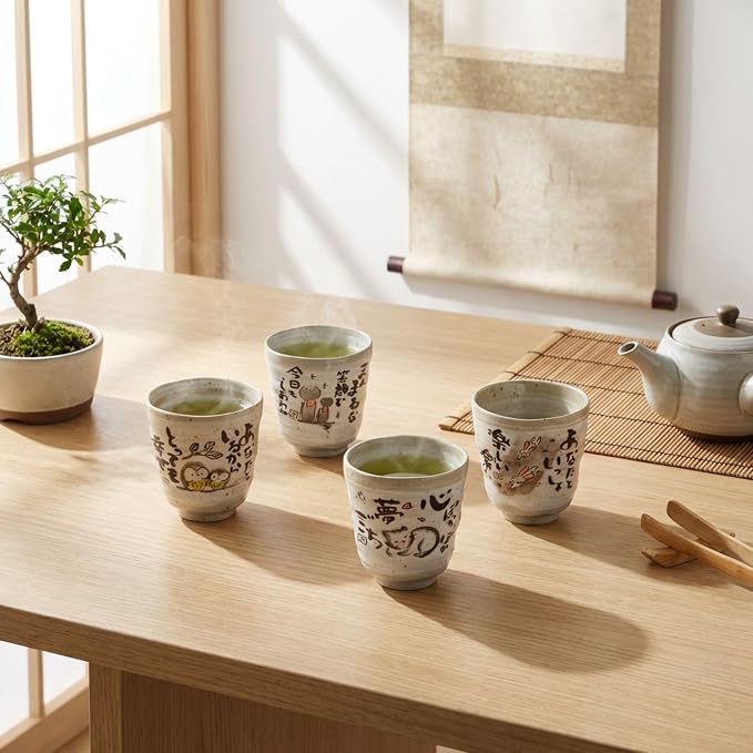 Japanese Tea Cups Handleless Coffee Mugs Cat Tea Cup 6.4 oz Set of 2 | Mino - Image 5