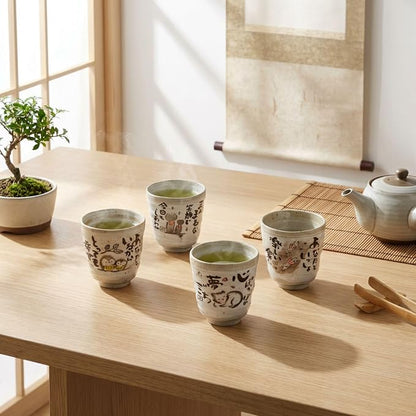 Japanese Tea Cups Handleless Coffee Mugs 6.4 oz Set of 4 | Mino Yaki ceramic - Image 4