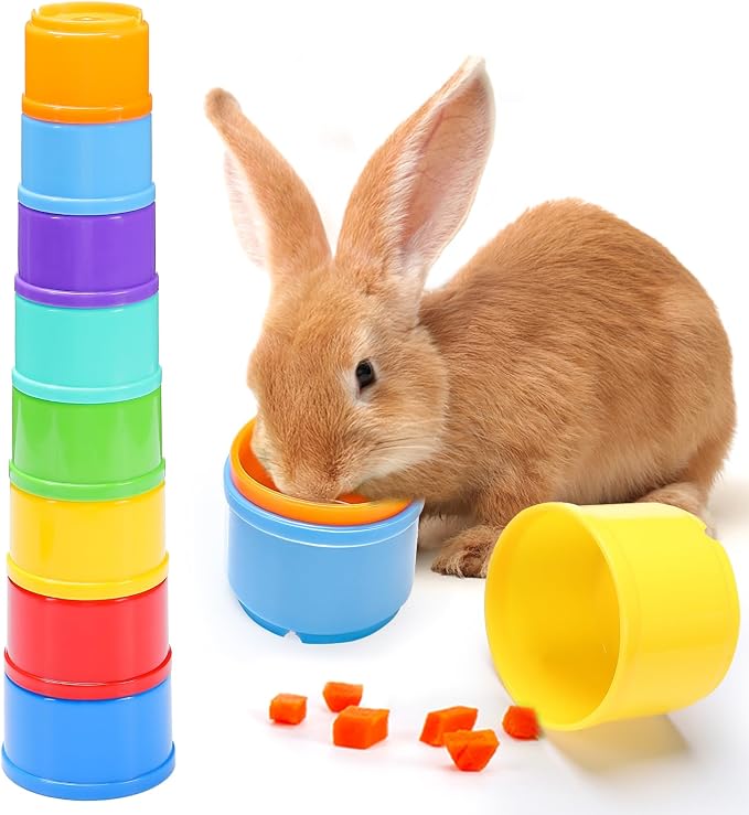 8 Pcs Stacking Cups for Bunny, Rainbow Colored Reusable Rabbits Bunny Toys | by MEWTOGO