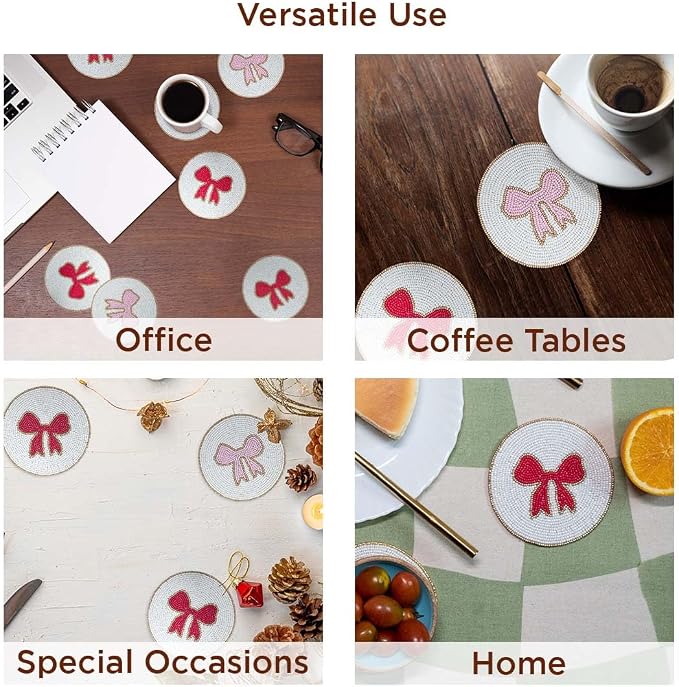 Folkulture Cute Coasters Set of 4, Beaded Handmade Boho Drink Coasters | - Image 8