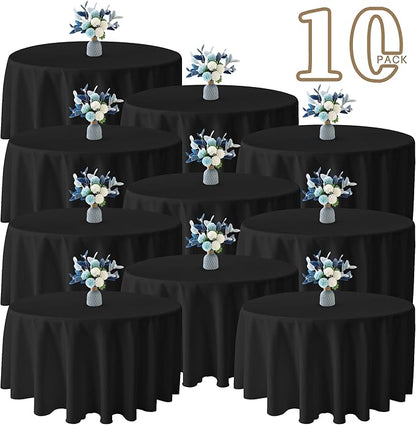 BIGTONE 10 Pack Black Round Polyester Tablecloth 120 Inch, Wrinkle and Stain Resistant Washable Polyester Fabric Table Cloth for Dining Room Kitchen Party, Black
