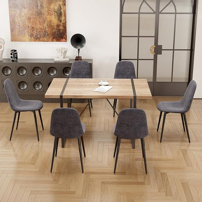 7 Piece Dining Table Set for 6,Modern 55'' Rectangle Wood Dining Table and Fabric Dining Chairs 6,Kitchen Table and Chairs for 6,Ideal for Kitchen Dining Room