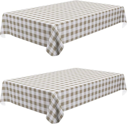 misaya 2 Pack Waterproof Vinyl Table Cloth, Buffalo Flannel Backed Tablecloth, Wipeable Plastic Table Cover for Dinner, Kitchen, Outdoor (60" x 84", Khaki and White)