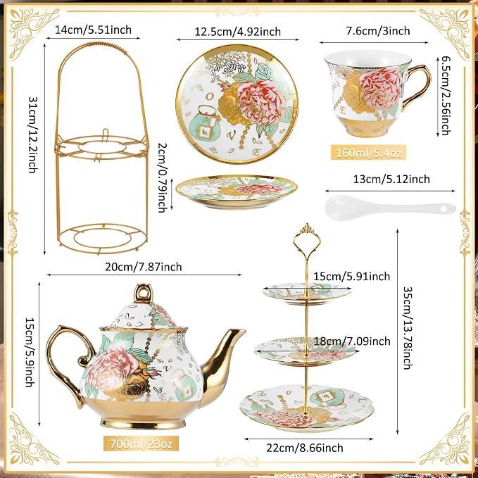 21 Pcs Porcelain Tea Set for Women Tea Party - Image 2