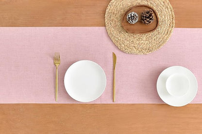 Wracra Linen Table Runner, Burlap Pink Table Runners 90 Inches Long | Rich - Image 2