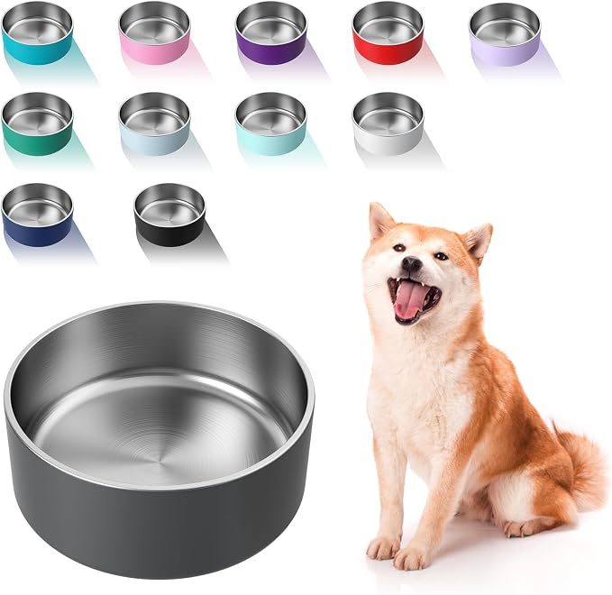 WENBOKMIN Dog Bowl, Stainless Steel Food and Water Bowl, Deep Grey | Non Slip by Wenbokmin