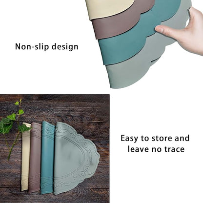 Silicone Placemats Set of 4, Oval Heat Resistant Non-Slip Table Mat, Waterproof Silicone Placemat, Baking Mats, Easy to Clean Table Protector Mat by Siliconty(4, Dark Green)