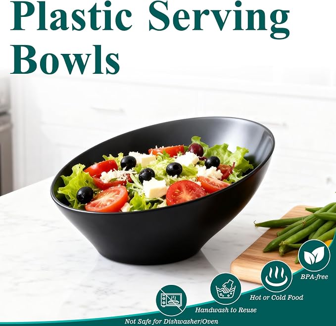 Bestluck 20 Oz Black Plastic Party Bowls, 12 Pack | Disposable Snack Bowls - Image 4